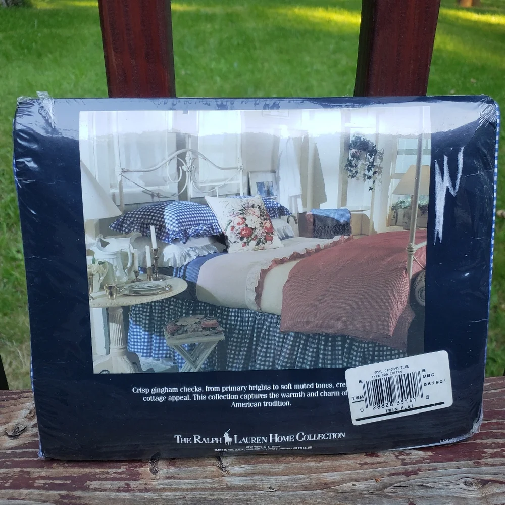 NEW Ralph Lauren Blue And White Small Gingham Checks - TWIN Flat Sheet
